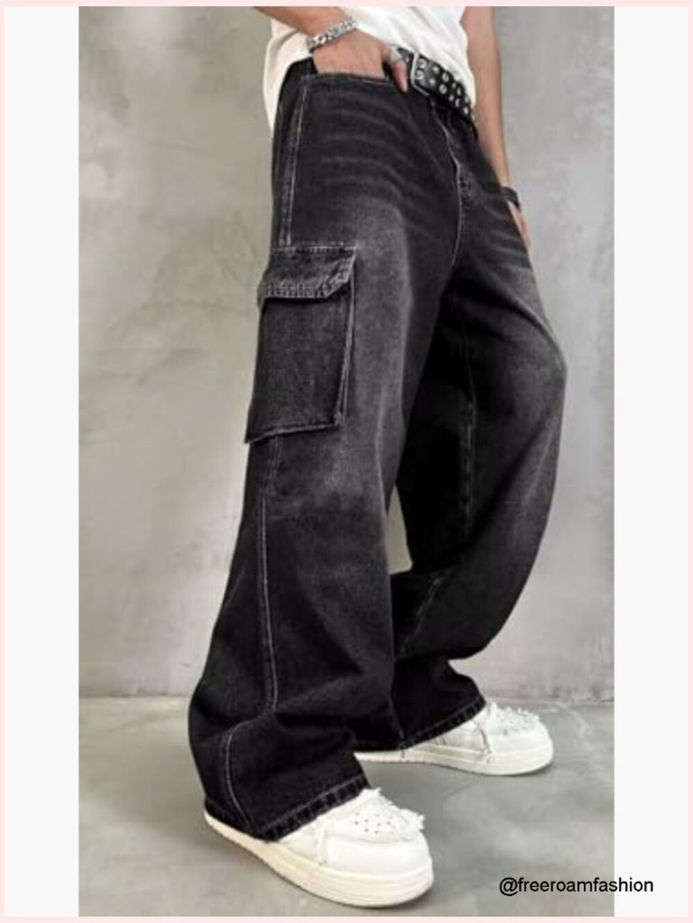 Baggy Cargo Jeans Y2K Skater Wide Leg Denim Pants Loose Fit Unisex - Picture 3 of 7